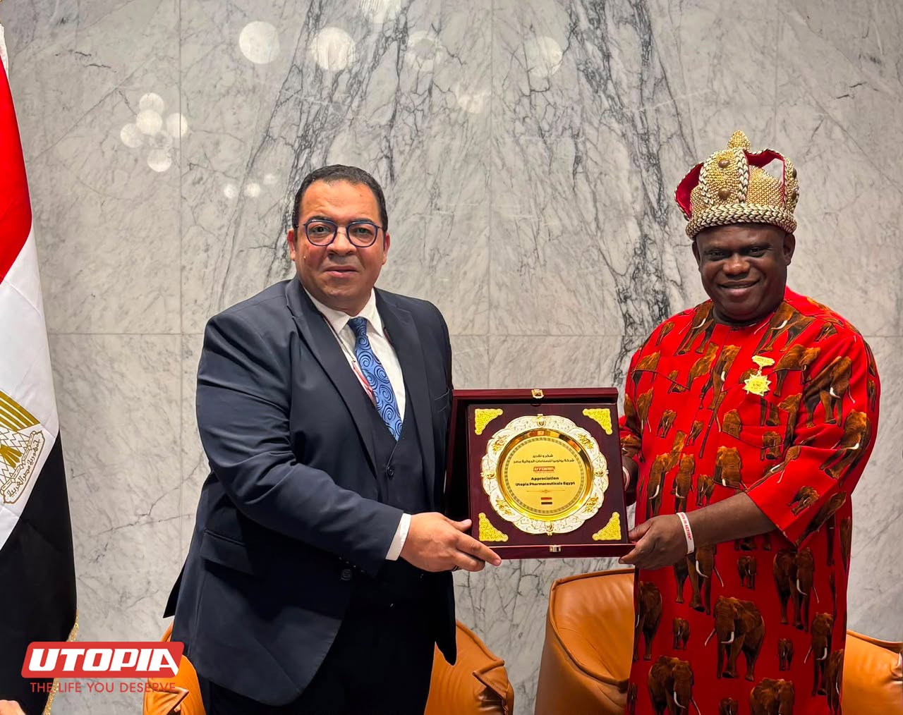 Utopia Pharmaceuticals Welcomes High-Level Delegation from Abia State, Nigeria to Strengthen Pharmaceutical Manufacturing Cooperation and Technology Transfer Utopia Pharmaceuticals welcomed a high-level delegation from Abia State, Federal Republic of Nigeria, headed by His Royal Majesty King Apostle Chibuzor Gift Chinyere (The Okwuorie One), during an official visit to the company’s advanced industrial facilities in Egypt.